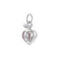 Detail of silver strawberry pendant with pink crystals and polished metal leaf - White Gold Pink Zircon Peach