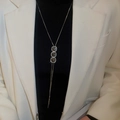 Silver adjustable necklace with three vertical grey gemstone pendants and micro-pave crystals - Black Gemstone Silver Style (40#)
