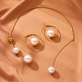 Golden stainless steel jewelry set with white pearls on elegant champagne silk - Gold Jewelry Set (C403+C405)