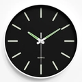 Modern black luminous wall clock with white frame and silent quartz movement 25cm - 12 Inch / Scale Line Black Dial White Frame