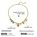 18K gold stainless steel necklace with green woven rope and heart pendant with pearl - Green Rope Heart Style(JDN0305004)