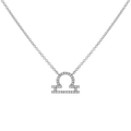 Detail of silver Libra necklace pendant with sparkling zircon stones on white background - Silver Libra