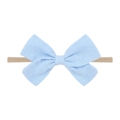 Light blue linen bow baby headband with nude soft nylon elastic band for infants - Light Blue