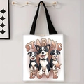 Dettaglio della borsa tote in tela bianca con cuccioli di cartone e manici neri - Tre simpatici cuccioli che guardano l'amore(jiayingstd61)