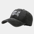 Detail of Mom Of Sassholes embroidery on vintage washed cotton baseball cap brim - Adjustable / Black