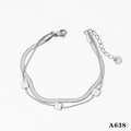 Minimalist double-layered stainless steel bracelet with a snake chain and bead charms - Double Layer Anklet (A638) / Silver
