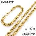 Conjunto de collar y pulsera hip hop dorados en acero inoxidable con eslabón de torsión - Juego de Cadena de Cuerda Dorada (KS226821-Z) / Collar 55cm + Pulsera 20cm
