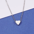 Polished silver heart pendant necklace on minimalist stainless steel cable chain link - Steel Color (MP272-1)