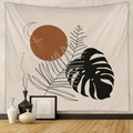 Dettaglio di un arazzo da parete bohémien con motivi di sole, luna e foglie tropicali - 73*95CM / Tessuto Spazzolato