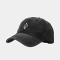 Classic washed black cotton baseball cap with white geometric embroidery and curved brim - Floral Black