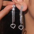 Elegant silver tassel earrings with sparkling heart pendant and full diamond pavé finish - Silver Long Tassel Heart (DTE1316397S)