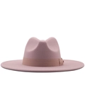 Classic pink wool fedora hat with a wide flat brim and decorative grosgrain ribbon - M (56-58cm) / Pink