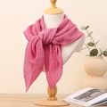Pink pleated square scarf in soft faux linen fabric worn on model neck - Dusty Rose
