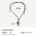 Golden heart stainless steel pendant with black cord necklace, 62cm length - Heart Style (2410ZK31240XL)