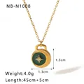 Gold stainless steel necklace with green enamel star pendant and 45cm adjustable chain - Round Lock Star