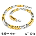 Two-tone gold and silver stainless steel Cuban link chain necklace, 650mm x 10mm size - Necklace 65cm