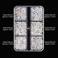 6-vaks Aurora AB witte glas nagelkunst steentjes set met maten SS4 tot SS16 - Nude AB Steentjes (101)