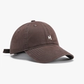 Dark brown cotton baseball cap featuring white letter H embroidery and adjustable strap - Brown