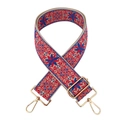 Detail of ethnic embroidered bag strap with red-blue floral pattern and gold metal hooks - Blue Red Flower