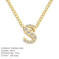 14K gold plated stainless steel initial S necklace with zircon pavé pendant, 45cm chain - S / Gold