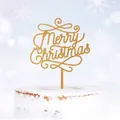 Sparkling gold Merry Christmas acrylic cake topper with elegant scroll patterns on cake - Linear Style Gold Merry Christmas / Thick Acrylic