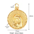 Religious 17mm gold circular pendant with Virgin Mary relief and braided edge details - Pink Virgin Mary Relief (L21-Pink AAF7891)