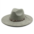 Sage green suede fedora with Bohemian patterned band and evil eye charm accessory - M (56-59cm) / Army Green Suede