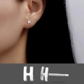 Minimalist S925 sterling silver H-letter stud earrings in polished silver finish - Letter H/Pair