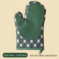 Guante de cocina resistente al calor verde oscuro con flores rosas y palma de silicona - Verde Oscuro Floral con Silicona (Mano Izquierda)