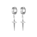 Orecchini a cerchio in argento con ciondoli a stella a quattro punte stile metallico - Argento (Pezzo Singolo)