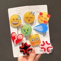 Divertenti fermagli per capelli Emoji con icone social su cartoncino bianco - Set Completo Emoji (9 pezzi)