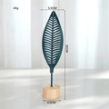 Nordic dark green metal ginkgo leaf ornament on wood base, 22cm home decor piece - Y02-Feather Leaf / Navy Blue