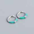 Minimalist s925 silver hoop earrings with turquoise enamel and cubic zirconia stones - Silver Base Turquoise Green