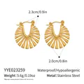 Detailed view of 2.3cm golden stainless steel fan shaped earrings with size specs - Radial Fan Ear Clip Style(YYE023259)