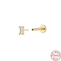 Gold plated S925 sterling silver stud earring featuring rectangular clear zircon stone - Gold #13