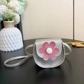 Cute girls mini silver PU leather crossbody purse with pink glitter flower detail - Silver
