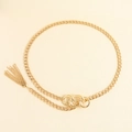Elegante cinturón de cadena de metal dorado con anillos y borlas largas decorativas - Dorado