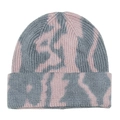 Nahaufnahme der rosa-grauen Batik-Strickmütze mit grober Rippenstruktur und weichem Stoff - M (56-58cm) / Rosa Tie-Dye