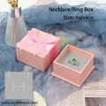 Pink jewelry gift box 6x6x4cm with silk bow and sponge lining for rings or necklaces - Small Pink Jewelry Box (Without Jewelry)