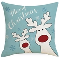 Weihnachts-Kissenbezug aus blauem Leinen mit Rentier-Motiv und Merry Christmas - Blaues Rentier Merry Christmas
