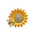 Spilla a girasole creativa con petali smaltati e dettaglio piccola ape - Oro
