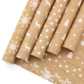 Brown kraft paper rolls with white Christmas patterns including reindeer and snowflakes - Set 2 (5 Sheets)