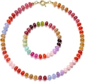 Bohemian colorful natural stone bead necklace and bracelet set with golden clasps - Style 31 (Necklace Bracelet Set) / 6mm