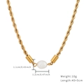 Golden twisted rope chain necklace featuring a white pearl pendant and minimalist metal finish - Twisted Rope Chain Pearl Style (N2074-GO)
