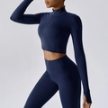 Ensemble de yoga bleu foncé avec veste zippée ajustée et legging de sport à taille haute - 10/M / Hauts / Bleu Marine
