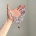 Parure di gioielli vintage con cristalli viola a goccia, collana e orecchini - Set Argento-Viola