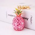 Pink rhinestone pineapple keychain with gold-tone metal alloy clasp and crystal details - Single OPP Bag / Pink