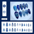3D-Blumen-Schmetterling-Kunstnägel in Ozeanblau mit Perlen und Muschel-Textur - Tiefblaue Blumen (Kleber-Stil)