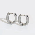 Polished silver U-shaped stainless steel geometric hoop earrings for women with latch back - Oval (3.0mm Wire) / Silver