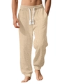 Dettaglio dei joggers in maglia beige da uomo con vita elastica e coulisse in cotone - Taglia S / Kaki